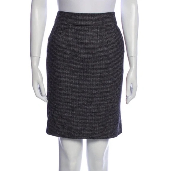 Yves Saint Laurent Rive Gauche Houndstooth Wool Knee-Length Skirt - Picture 1 of 6